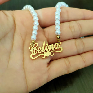 Custom Name Pearl Necklace - Personalized Stainless Steel Jewelry