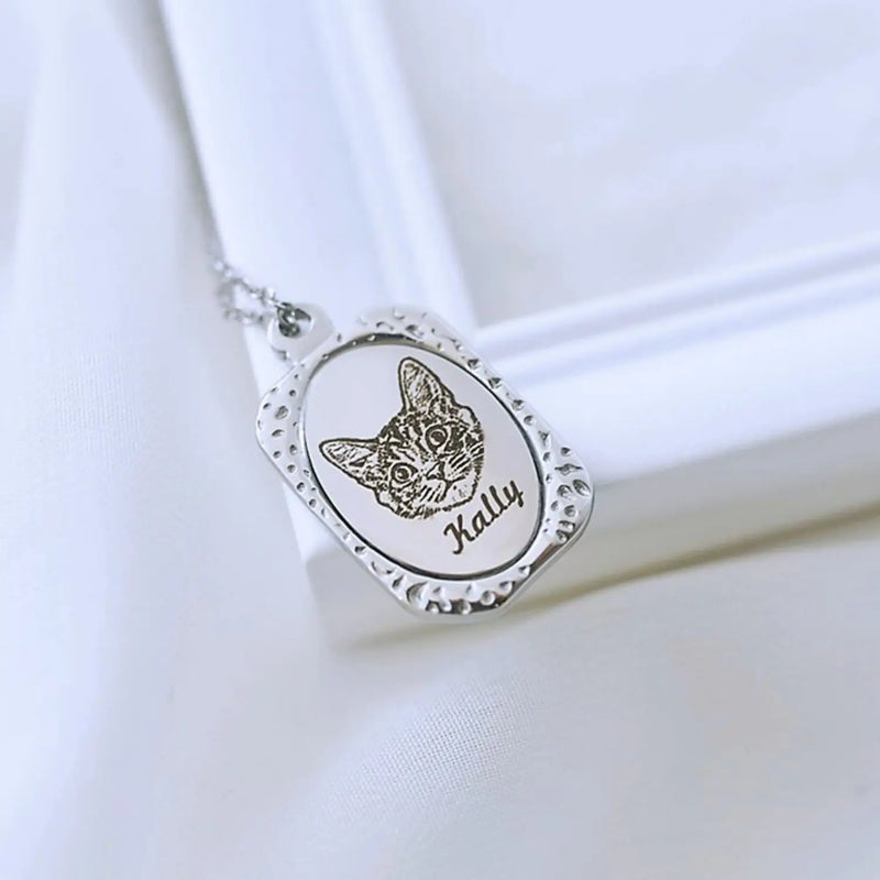 Custom Pet Portrait Necklace - Dog/Cat - Personalized Memorial Jewelry