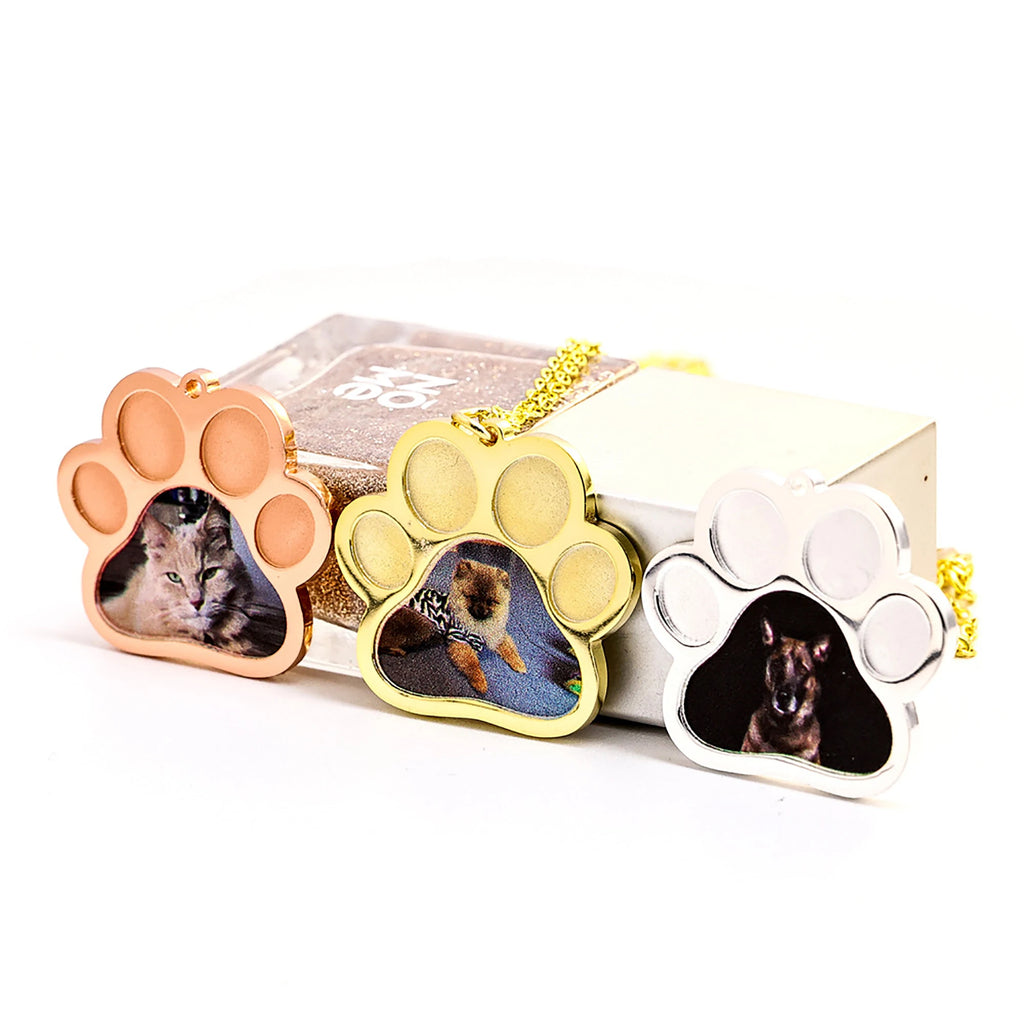 Pet Photo Memorial Jewelry Dog Paw Necklace Cat Gift Pendant