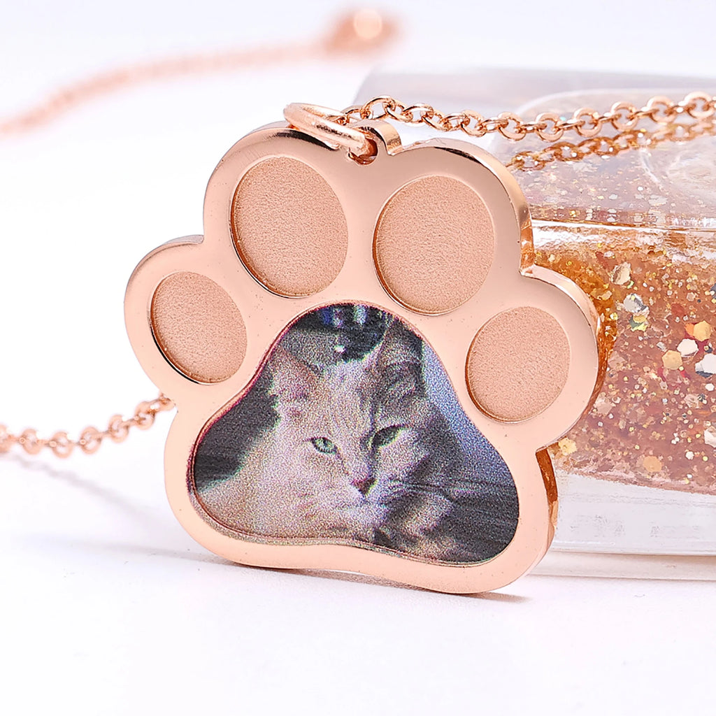 Pet Photo Memorial Jewelry Dog Paw Necklace Cat Gift Pendant