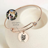 Personalized Pet Photo Disc Bracelet For Women Tiny Cat Name Pendant Bracelet