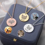 Pet Photo Disc Necklace For Women Personalized Name Pendant 316L Stainless Steel