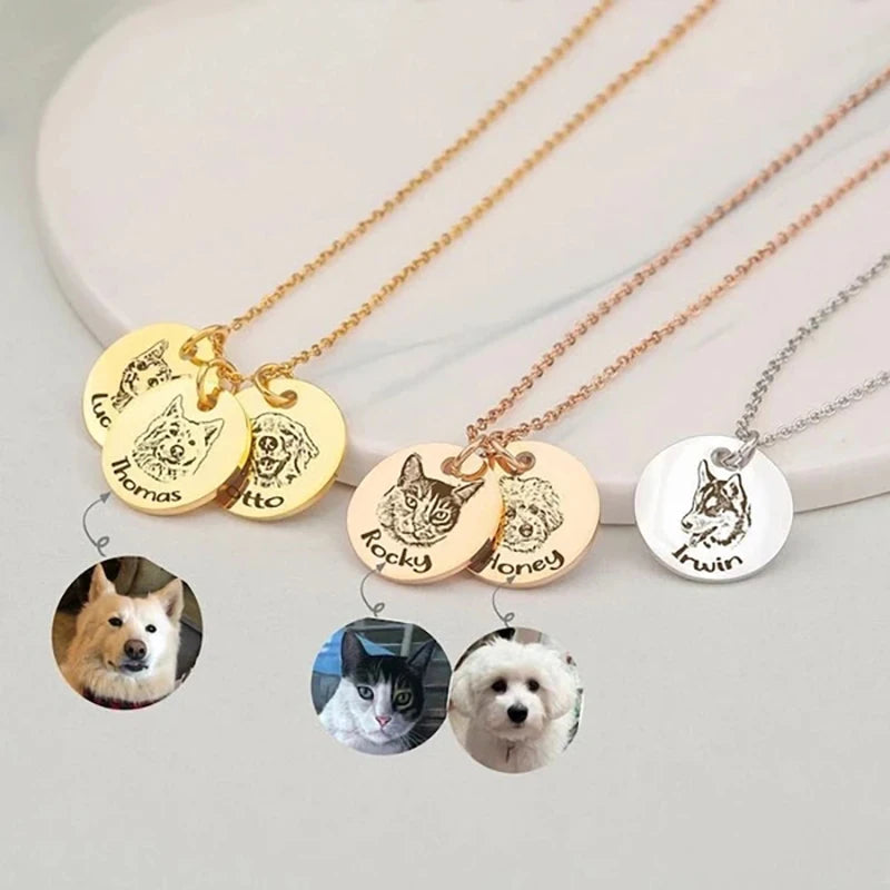 Custom Pet Photo Disc Necklace Engraved Name Pendant