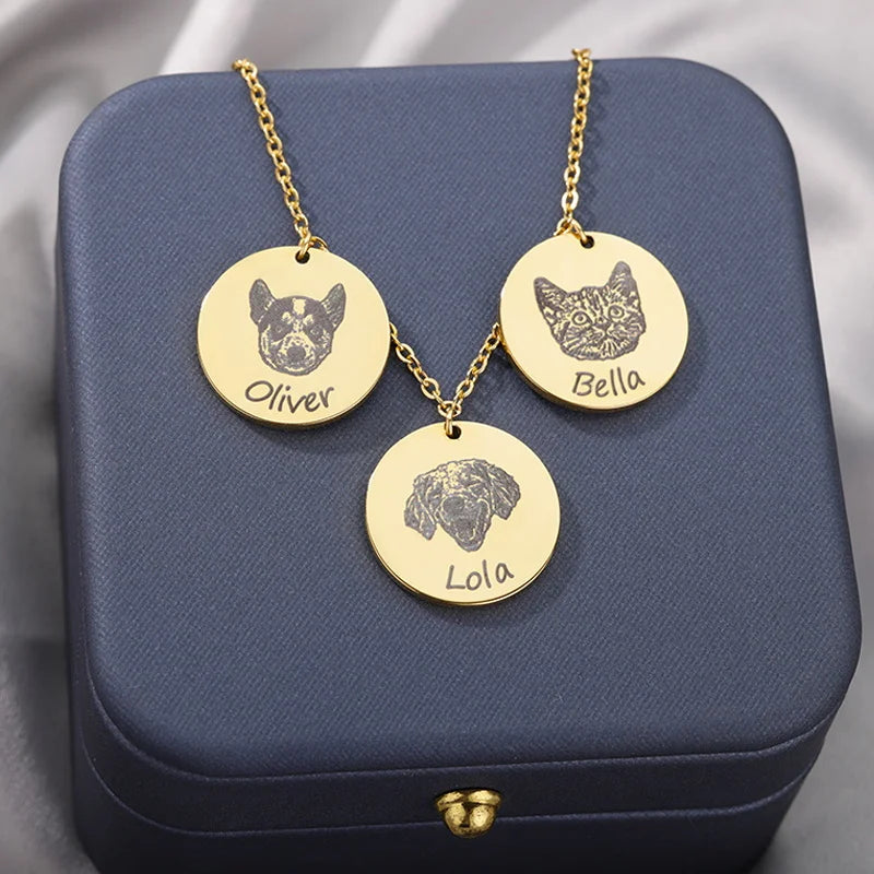 Custom Pet Photo Necklace Engraved Name Date Pendant Jewelry