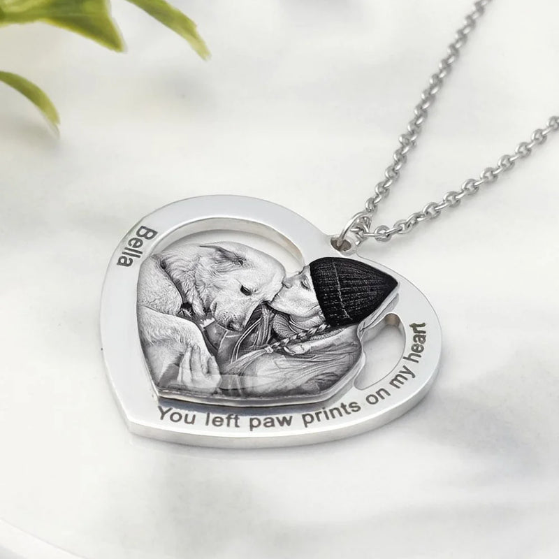 Custom Pet Photo Heart Necklace Engraved Christamas Gift