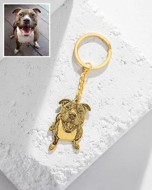 Custom Pet Photo Keychain with Engraved Name - Personalized Pet Portrait Keyring