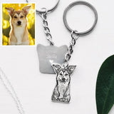 Custom Pet Photo Keychain with Engraved Name - Personalized Pet Portrait Keyring