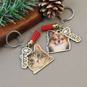 Custom Pet Photo Keychain Wooden Keyring Gift