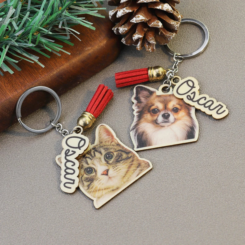 Custom Pet Photo Keychain Wooden Keyring Gift