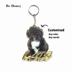 Custom Pet Photo Name Keychain - Personalized Acrylic Keyring