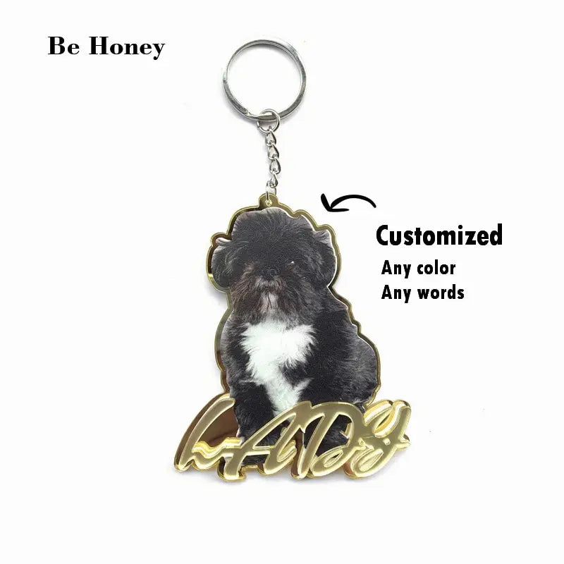 Custom Pet Photo Name Keychain - Personalized Acrylic Keyring