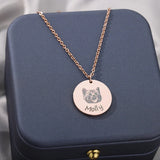 Personalized Pet Photo Name Necklace Engraved Disc Pendant