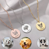 Personalized Pet Photo Name Necklace Engraved Disc Pendant