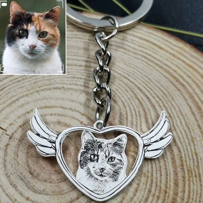 Custom Pet Photo Necklace Engraved Pets Pendant Keychain Memory Jewelry