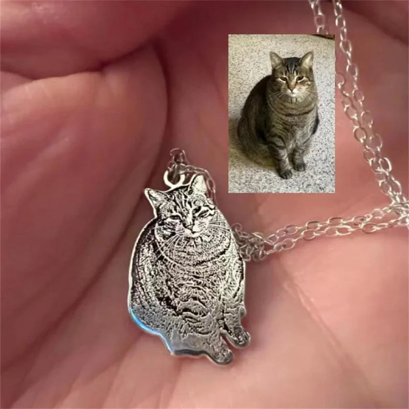 Custom Pet Photo Necklace Engraved Pet Name Pendant Memorial Gift