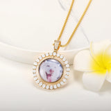 Pet Picture Engrave Zircon Round Necklace Cat Dog Jewelry Photo Name Pendant