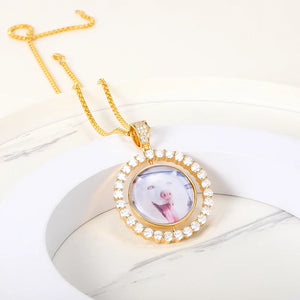 Pet Picture Engrave Zircon Round Necklace Cat Dog Jewelry Photo Name Pendant