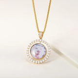 Pet Picture Engrave Zircon Round Necklace Cat Dog Jewelry Photo Name Pendant
