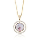 Pet Picture Engrave Zircon Round Necklace Cat Dog Jewelry Photo Name Pendant