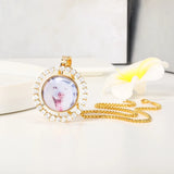 Pet Picture Engrave Zircon Round Necklace Cat Dog Jewelry Photo Name Pendant