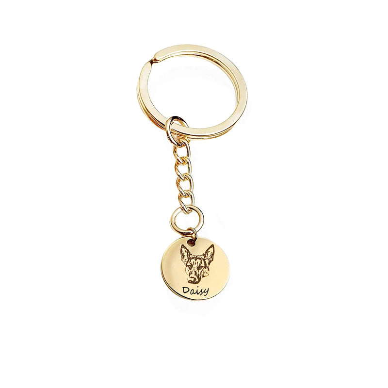 Custom Pet Portrait Keychain Engrave Stainless Steel Cat Dog Name Gift