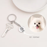 Custom Pet Portrait Keychain Engrave Stainless Steel Cat Dog Name Gift