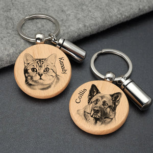 Personalized Pet Portrait Keychain Name Cremation Urn Keyring