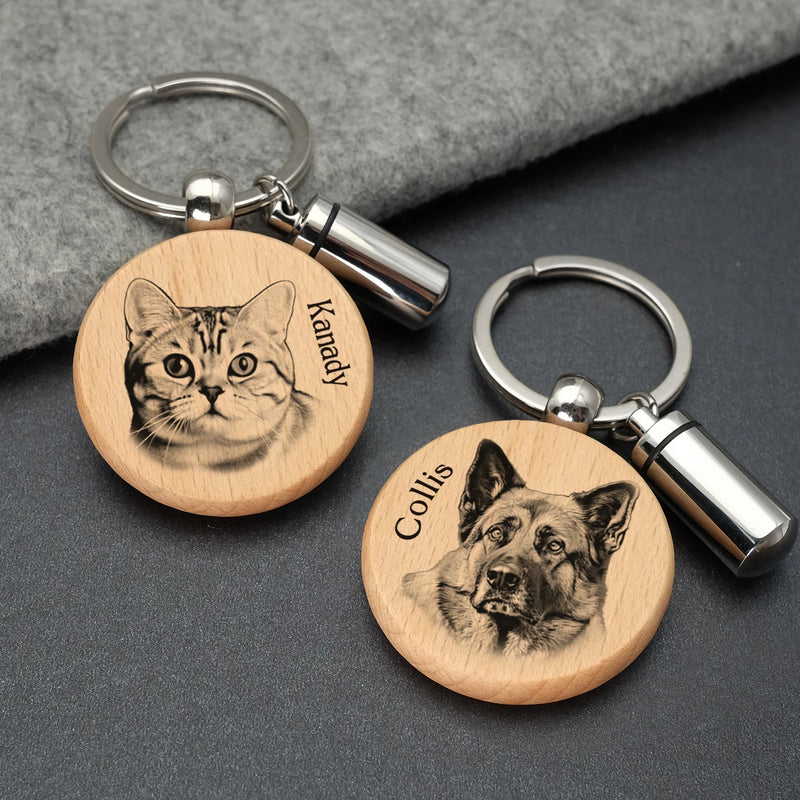 Personalized Pet Portrait Keychain Name Cremation Urn Keyring