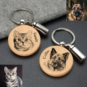 Personalized Pet Portrait Keychain Name Cremation Urn Keyring