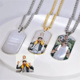Personalized Photo Dog Tag Necklace Stainless Steel Engrave Family Name Plate