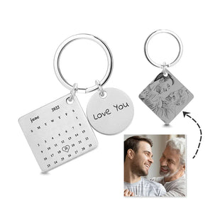 Calendar Date Key Chain Engraved Stainless Steel Keyring