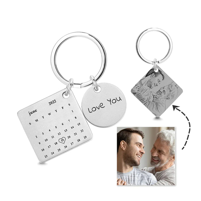 Calendar Date Key Chain Engraved Stainless Steel Keyring