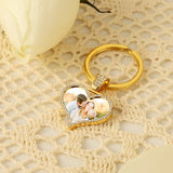 Personalized Photo Heart Keychain with Diamonds for Mother's Gift