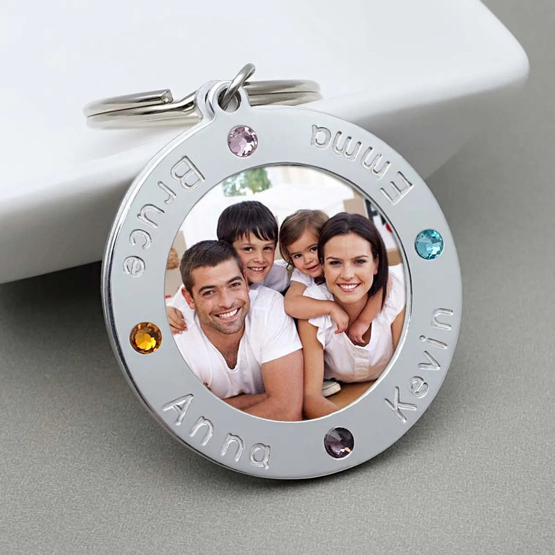 Personalized Photo Keychain with Names & Birthstone