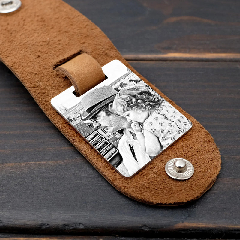 Personalized Photo Keychain Picture Key Chain Daddy Customize Leather Keyring