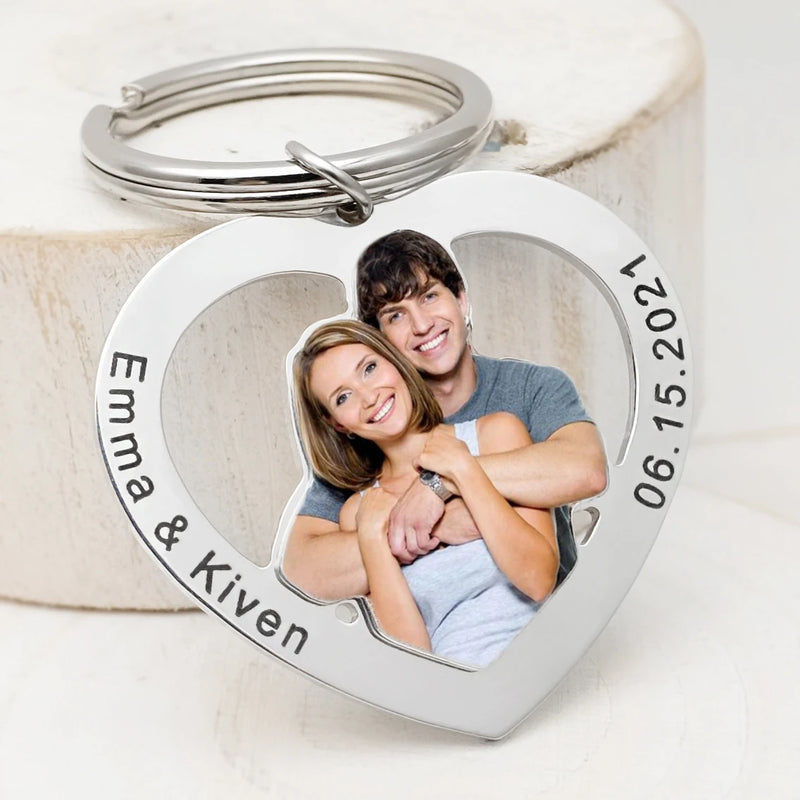 Personalized Photo Keychain, Couples Keyring, Anniversary Gift