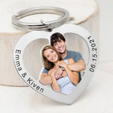 Personalized Photo Keychain, Couples Keyring, Anniversary Gift
