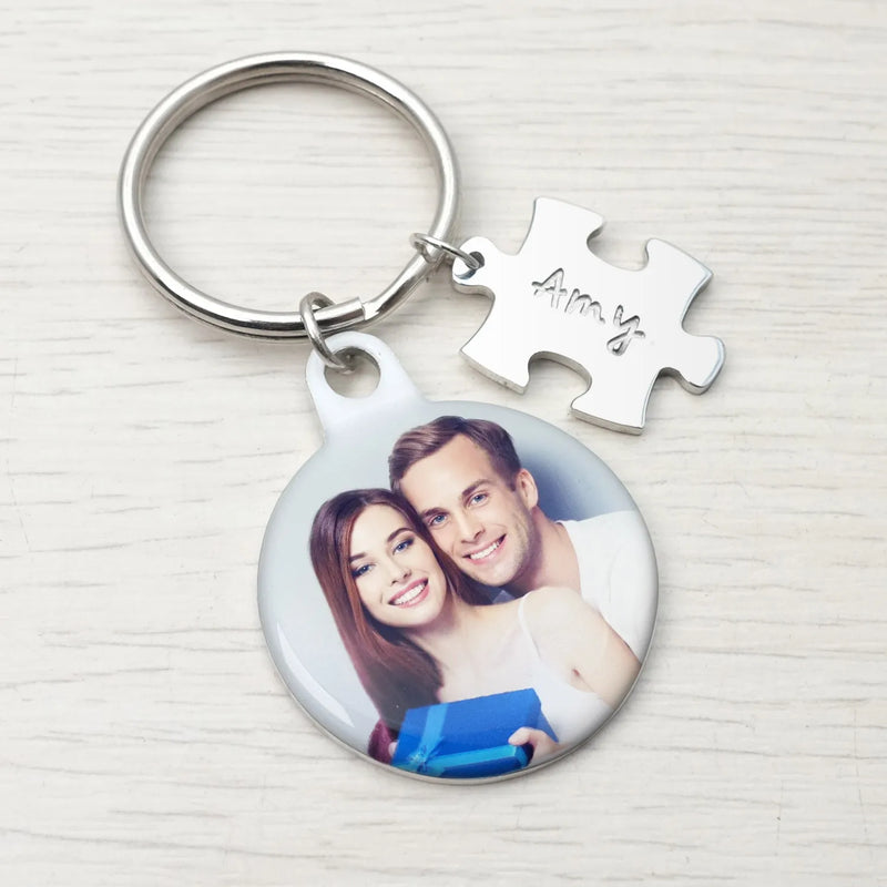 Custom Photo Keychain Puzzle Engraved Couple Key Chain Picture Keyrings