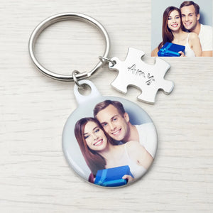 Custom Photo Keychain Puzzle Engraved Couple Key Chain Picture Keyrings