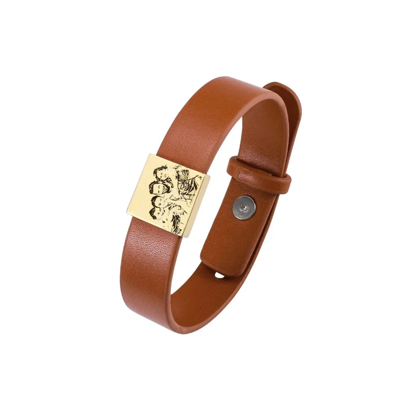 Custom Men's Leather Bracelet with Personalized Photo