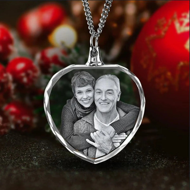 Custom Crystal Heart Photo Necklace Personalized Picture Pendant Jewelry Gift