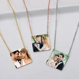 Personalized Photo Necklace Square Pendant Stainless Steel Photo Jewelry