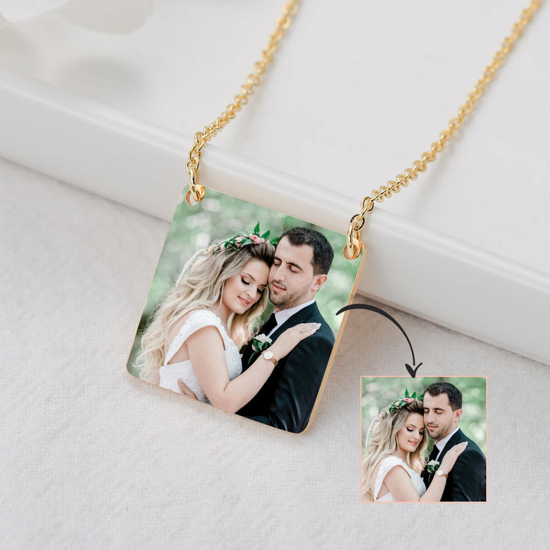 Personalized Photo Necklace Square Pendant Stainless Steel Photo Jewelry
