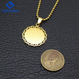 Personalized Floral Frame Round Pendant Necklace