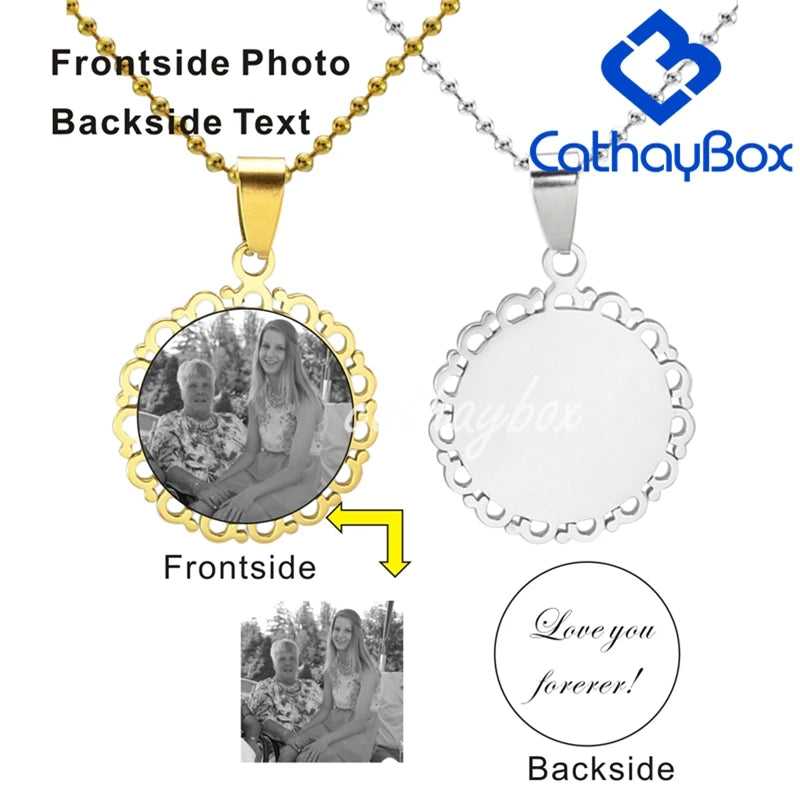 Personalized Floral Frame Round Pendant Necklace