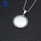 Personalized Floral Frame Round Pendant Necklace