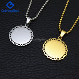 Personalized Floral Frame Round Pendant Necklace