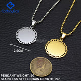Personalized Floral Frame Round Pendant Necklace