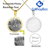 Personalized Floral Frame Round Pendant Necklace