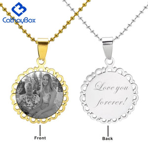 Personalized Floral Frame Round Pendant Necklace